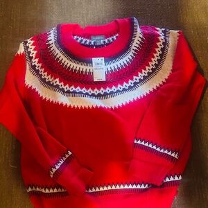 Style & Co. Red and White Patterned Crew Neck Sweater